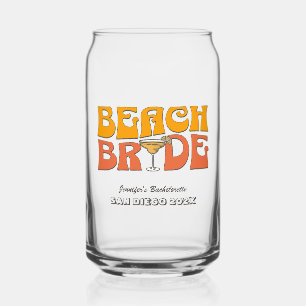 Beach Bachelorette Party Retro Groovy Beach Bride Can Glass