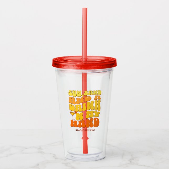 Beach Bachelorette Party Retro Sun Sand Drink Acrylic Tumbler (Front)