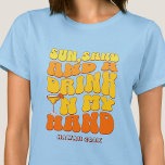 Beach Bachelorette Party Retro Sun Sand Drink T-Shirt<br><div class="desc">Make a splash at your upcoming bachelorette party with this stunning beach bachelorette party personalized t-shirts. Whether you're celebrating a bach trip, a girls' vacation, or a best friends' holiday, this custom beach bachelorette party t-shirts are the perfect addition to your unforgettable getaway. Add a personal touch to your bachelorette...</div>