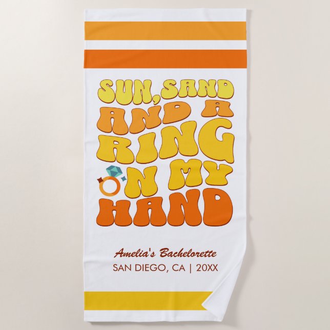 Beach Bachelorette Party Retro Sun Sand Ring Beach Towel (Front)