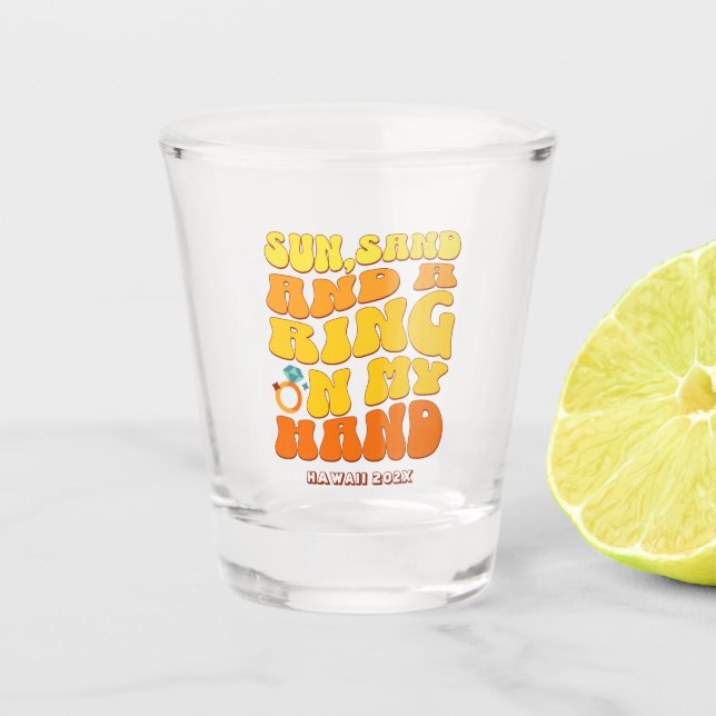Beach Bachelorette Party Retro Sun Sand Ring Shot Glass (Front)