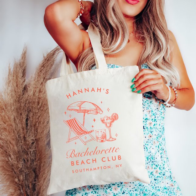 Beach Bachelorette Retro Modern Personalized Tote Bag (Creator Uploaded)