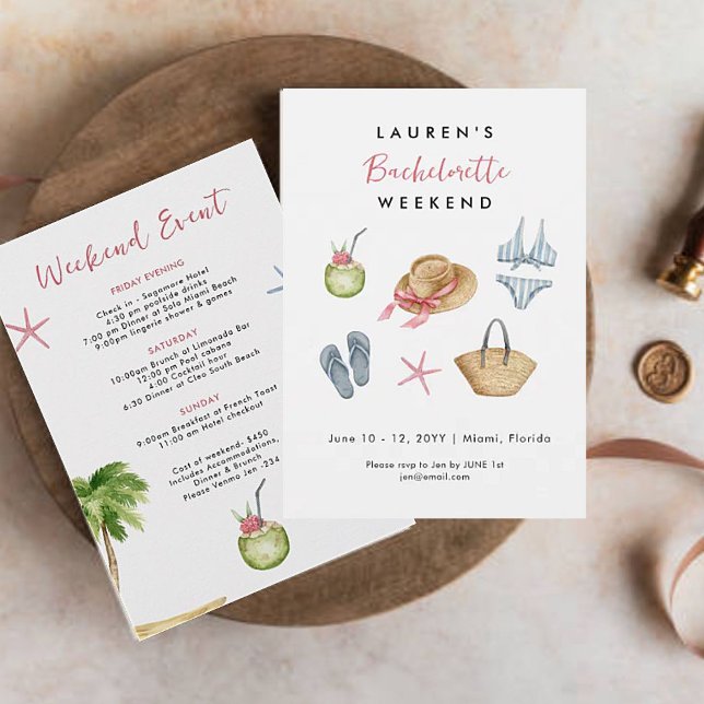Beach Bachelorette weekend Itinerary Invitation (Creator Uploaded)