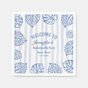 Beach BACHELORETTE Whimsical Blue palm leaves Napkin