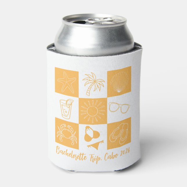 Beach Bachelorette Yellow Can Cooler (Can Front)