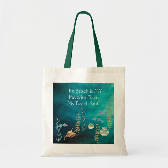 Beach Bag Green Sea Colours & Shells (Front)