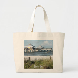 Beach Bag with Beach Scene and Fishing Dock