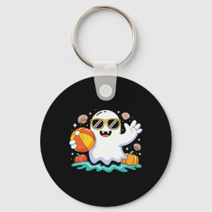 Beach Ball Halloween Ghost Summer Spooky Vacation Keychain