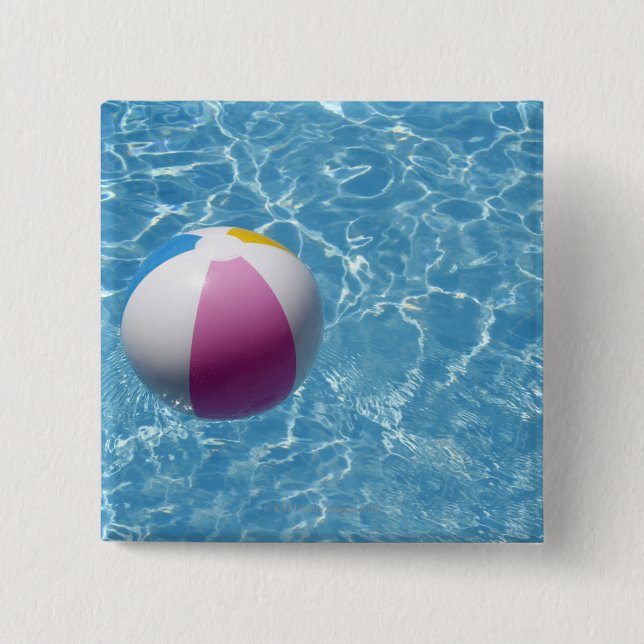 Beach ball in swimming pool 2 inch square button (Front)