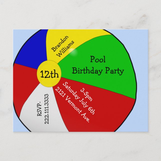 Beach Ball Party Invitation Post Card (Front)