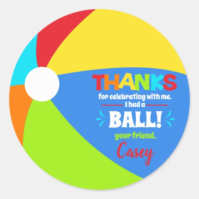 Beach Ball Pool Party Favour Thank You Classic Round Sticker (Front)