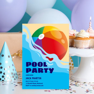 Beach Ball Pool Themed Birthday Invitation