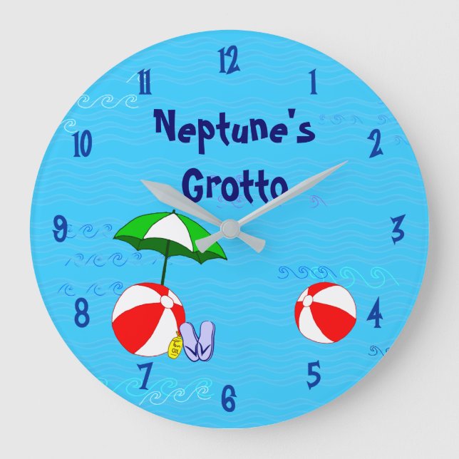 Beach Ball Pool Toys Custom Clock Blue Numbers (Front)