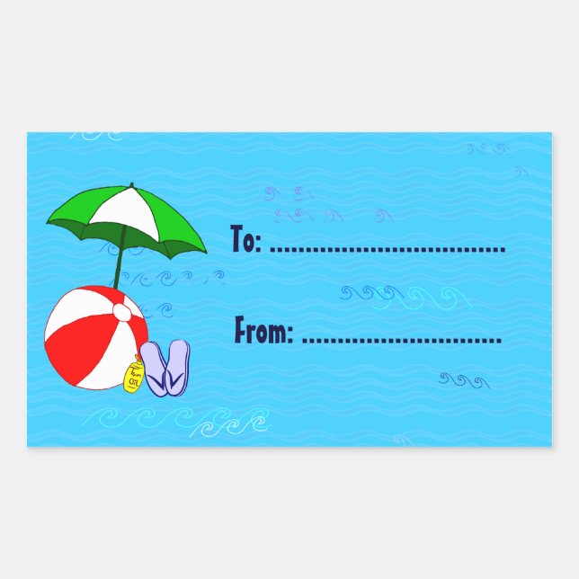 Beach Ball Umbrella Custom Tag Sticker (Front)