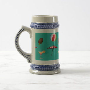 Beach balls, ice cream and cocktail on green beer stein