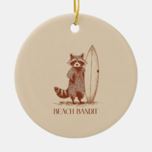 Beach Bandit Raccoon Surfer – Funny Vintage Ceramic Ornament