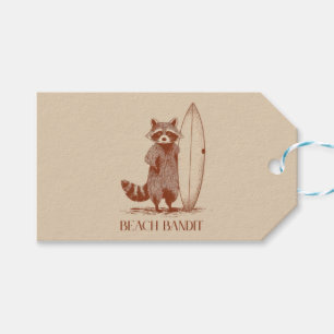 Beach Bandit Raccoon Surfer – Funny Vintage Gift Tags
