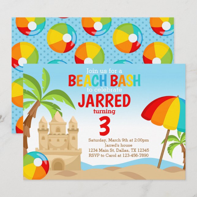 Beach Bash Birthday Party Invitation Invite (Front/Back)
