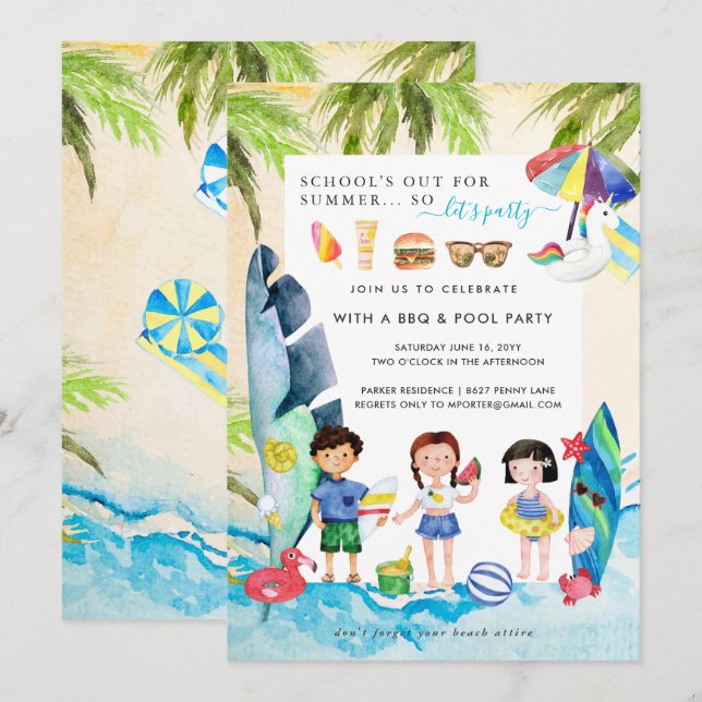Beach Bash | Schools Out Summer Party Invitation (Front/Back)