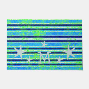 Beach Batik Stripes and Starfish Doormat