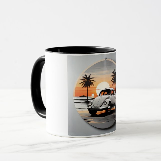 "Beach Beetle Mug - Coastal Vintage Car Lover's  (Front Left)