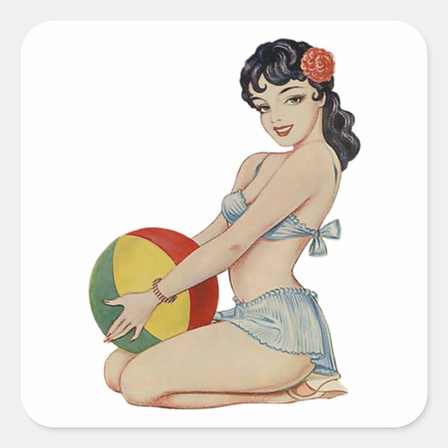 Beach Belle - Vintage Pin-Up Girl Square Sticker (Front)