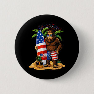 Beach Bigfoot Surf USA July 4th Patriotic 250 2 Inch Round Button