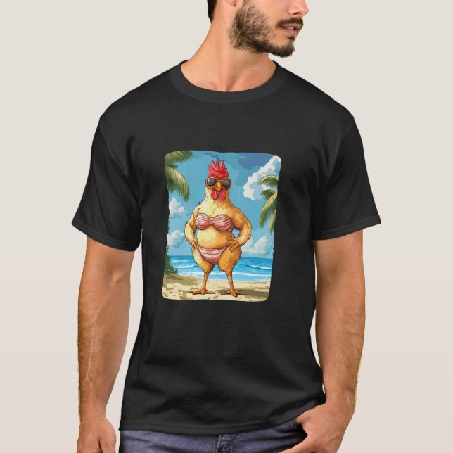 Beach Bikini Costume with this Funny Chicken Swims T-Shirt (Front)