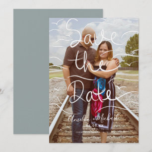 Beach Bird Hand Drawn Script Save the Date Photo