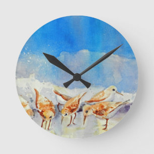 Beach Birds Clock, Sandpipers, Sanderlings Round Clock
