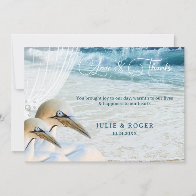 Beach Birds Gannet Photo Mariage Carte de remercie (Devant)