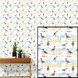 Beach Birds Seagulls on Sandy Beach with Waves Wallpaper