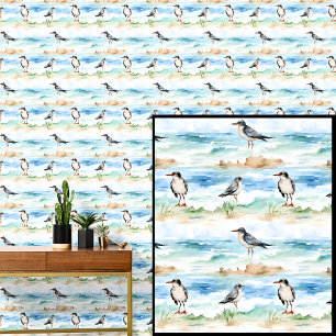 Beach Birds Seagulls on Sandy Beach with Waves Wallpaper