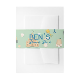 Beach Birthday Bash Sand Castle Baby Shower Invitation Belly Band