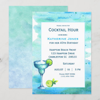 Beach Birthday Cocktail Party Margarita   Invitation