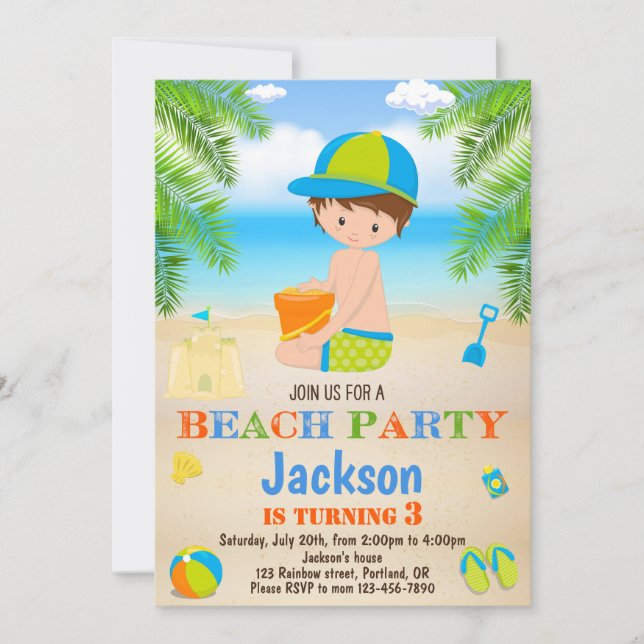 Beach birthday invitation Beach invitation for boy (Front)