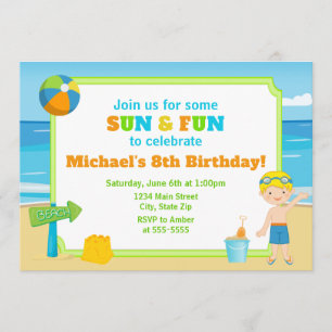 Beach Birthday Invitation Beach Party Boy