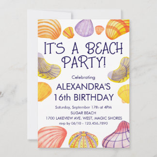 Beach Birthday Invitation with Watercolor Shells