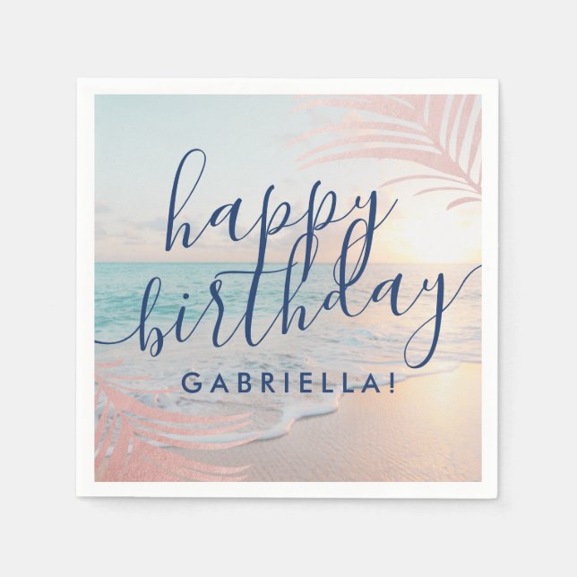 Beach Birthday Party Personalized Cocktail Napkin (Front)