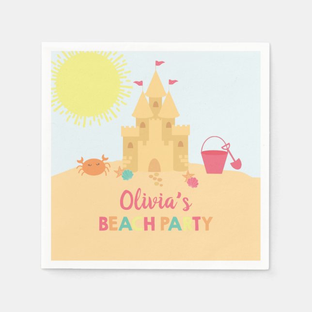 Beach Birthday party sand castle Napkin (Front)