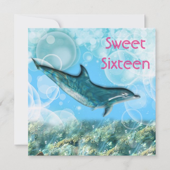 Beach birthday party tropical dolphin invitation (Front)