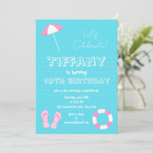 Beach Birthday Party With Pink Summer Details Invitation