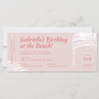 Beach Birthday Trip Ticket Boarding Pass Pink