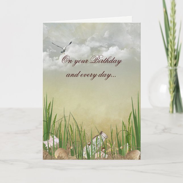 Beach birthday with seagull card (Front)