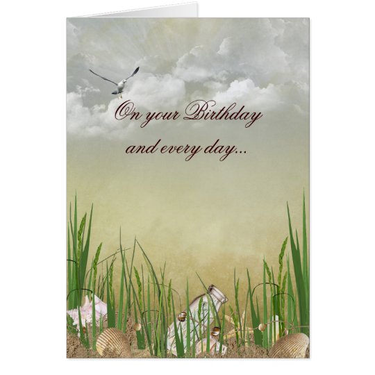 Beach birthday with seagull card