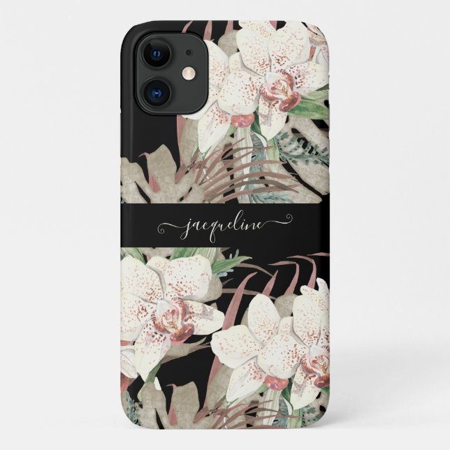 Beach Black n White Orchid Floral Palm Foliage Case-Mate iPhone Case (Back)