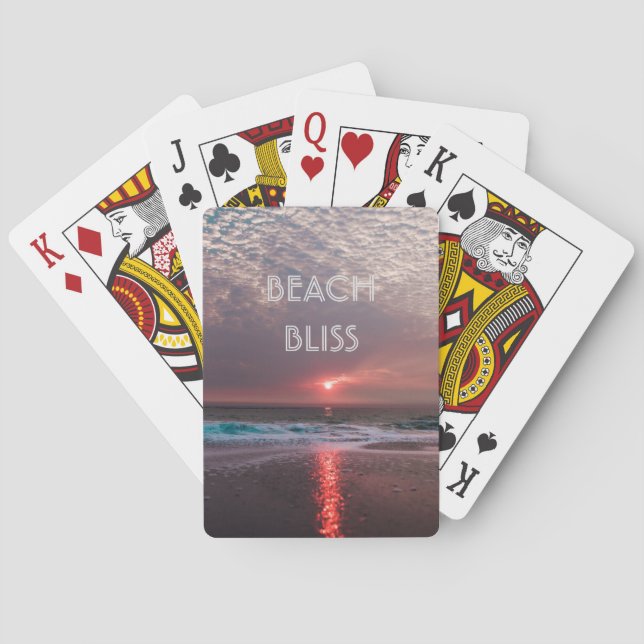 Beach Bliss Tropical Paradise Sunset Tree Editable Playing Cards (Back)