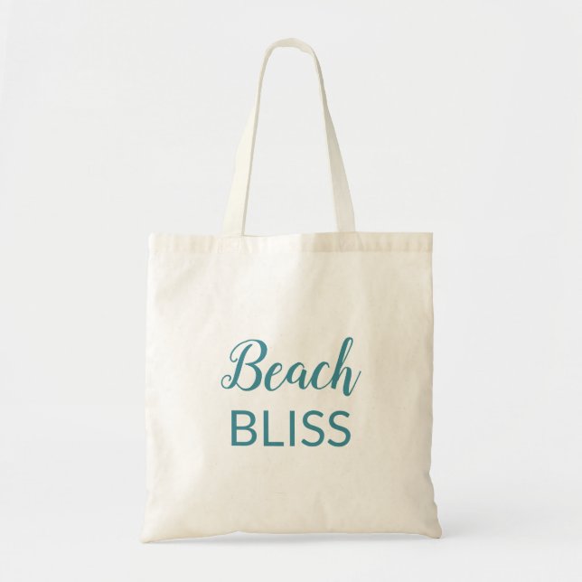 Beach Bliss Typography Aqua Tote Bag (Front)
