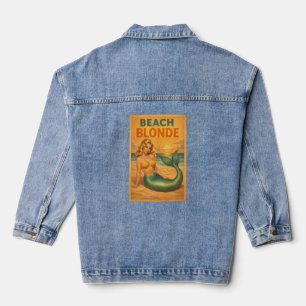 Beach Blonde Pin-Up Mermaid   Retro Coastal Life Denim Jacket