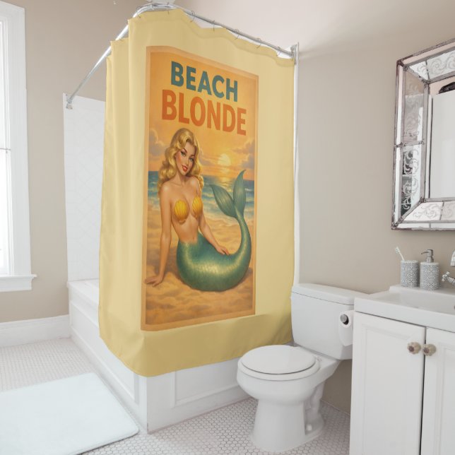 Beach Blonde Pin-Up Mermaid - Yellow Retro Coastal (In Situ)